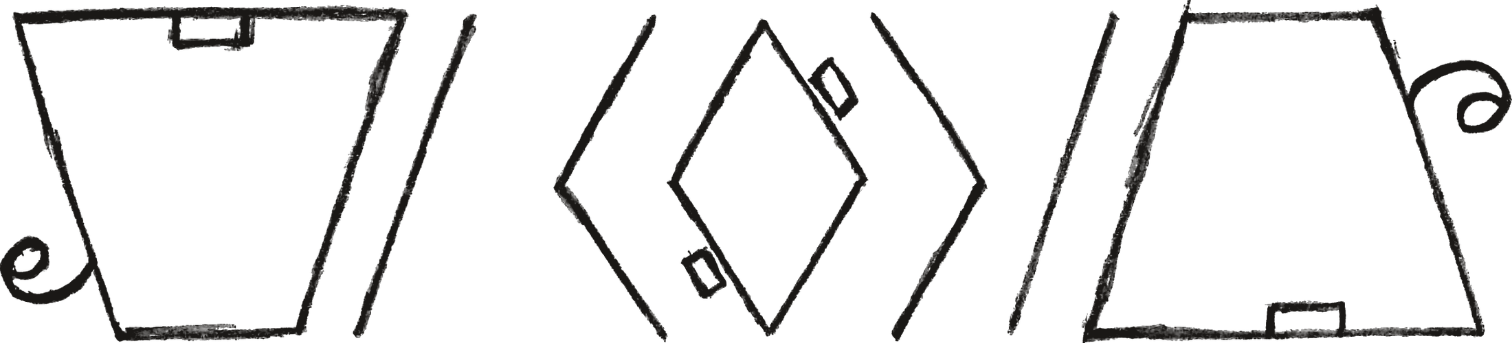 The pencil drawing of the Bangla ambigram, showing its three parts drawn side by side.
