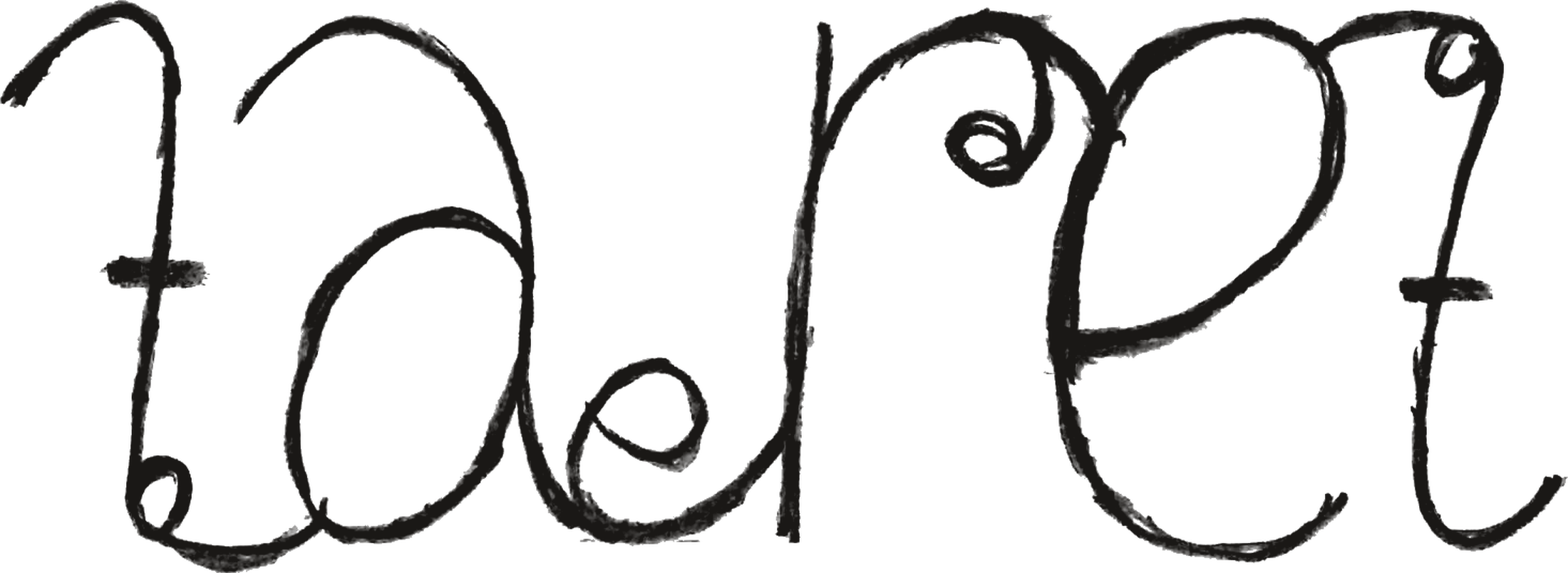 The pencil drawing of the English ambigram, written as one running line.